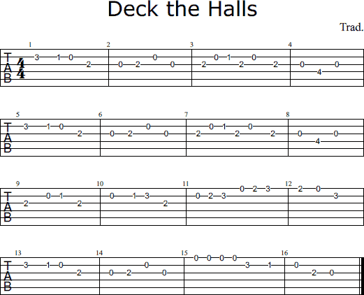 Deck The Halls For Guitar Chords Tablature And Standard Notation