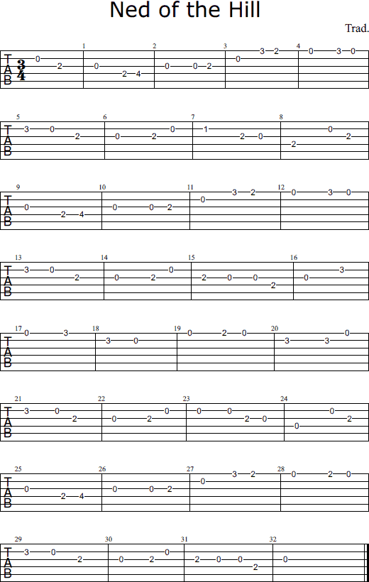 Ned of the Hill notes and tabs