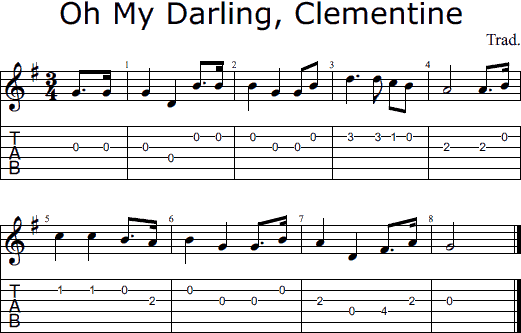 My Darling, Clementine for guitar - chords, tablature and notes
