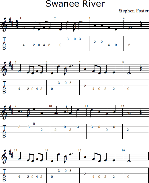 Swanee River notes and tabs
