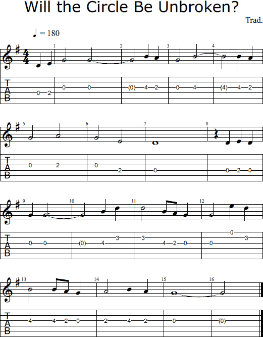 Will the Circle Be Unbroken? notes and tabs